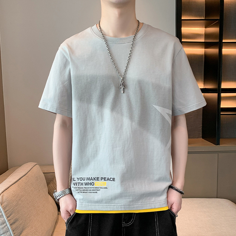 Summer Pure Cotton Half Sleeve T-shirt Boys Hong Kong Style plus Size Crew Neck T-shirt Half Sleeve Fashion Brand Thin Short Sleeve Men's T-shirt