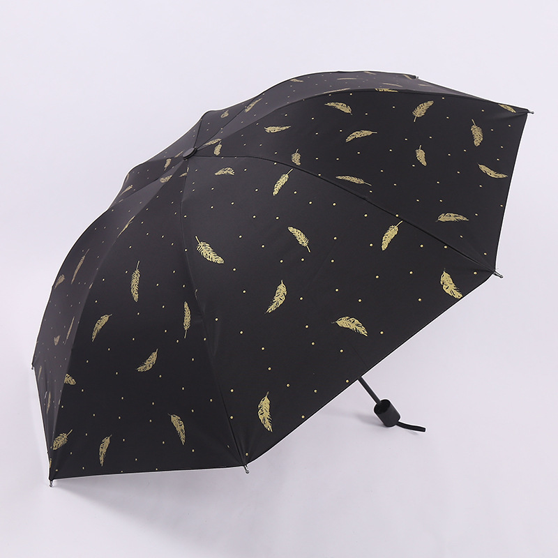 Gilding Feather Fresh Three-Fold Automatic Rain Umbrella Female Creative Folding Sun-Proof Sun Umbrella