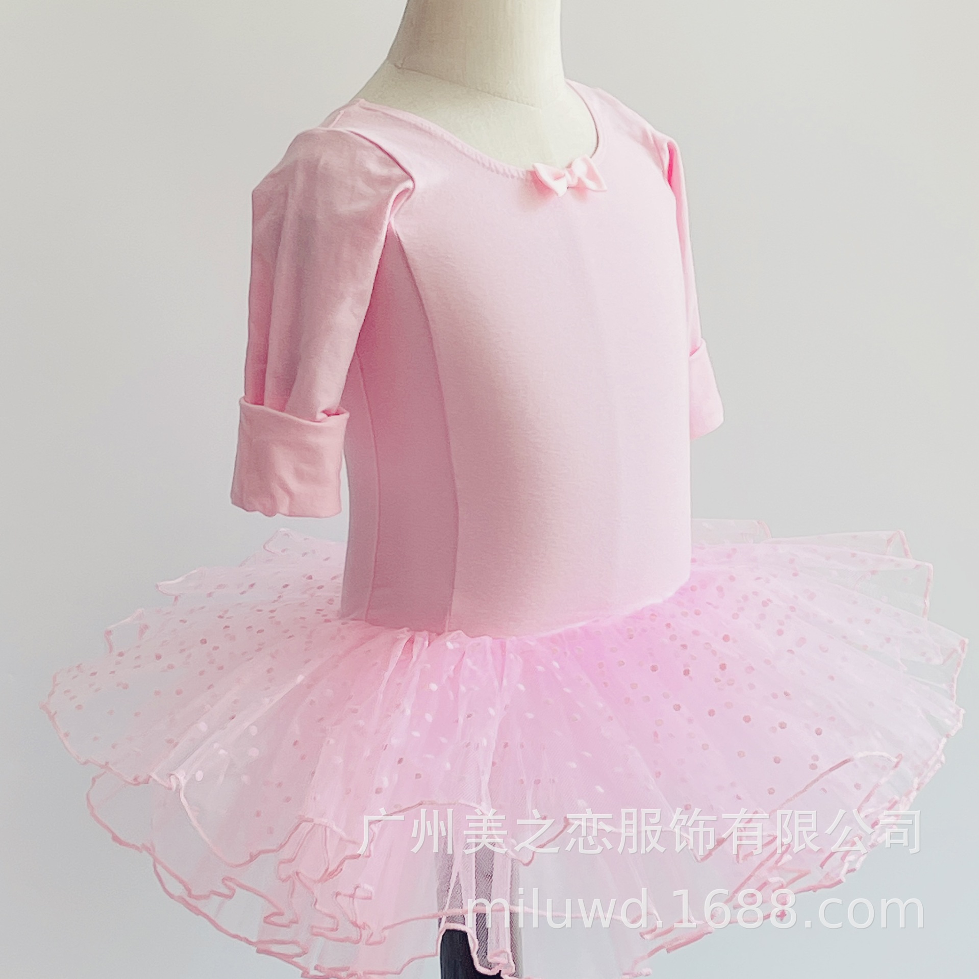 现货 粉红色基训服 儿童连体纱裙 少儿芭蕾舞蹈长袖练功服 表演裙