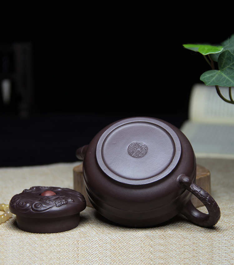 宜兴纯全手工手把壶泡茶壶陈新明时来运转名家原矿老紫泥紫砂壶