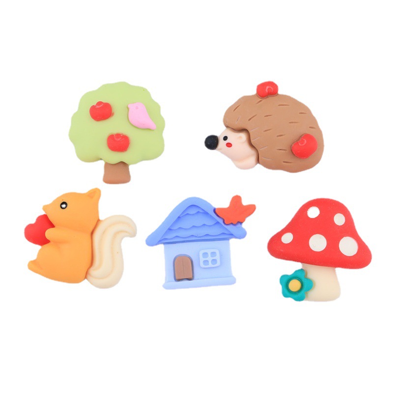 Squirrel Mushroom House Hedgehog Cream Glue DIY Phone Case Material Package Resin Jewelry Accessories Barrettes Head Rope