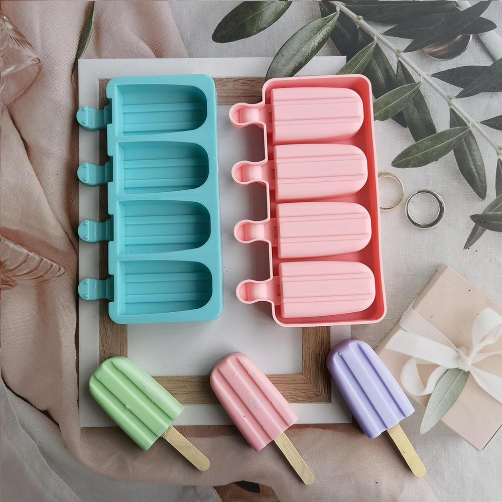 Silicone 4-Piece Double Groove Ice-Cream Mould Ice Cream Ice-Cream Mold Homemade Ice Grid Mold Popsicle Mold