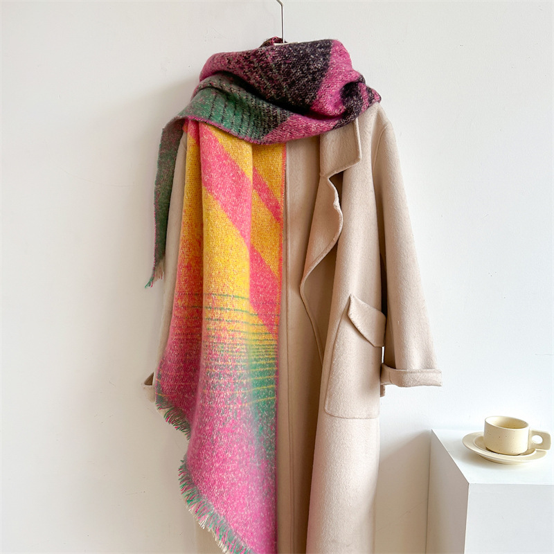 cross-border hot selling artificial cashmere scarf women‘s thickened extended color matching autumn and winter frayed scarf new warm scarf