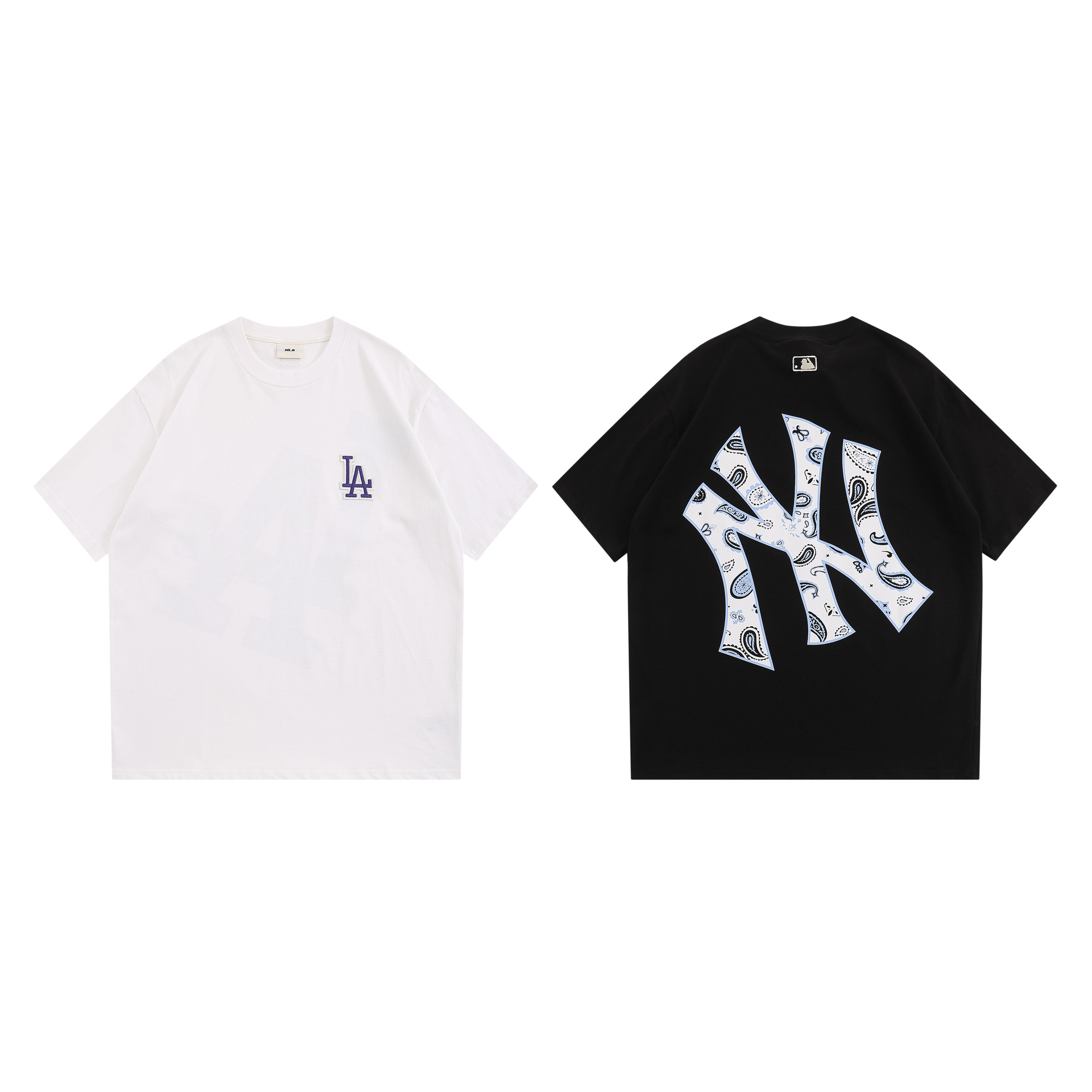 高版本短袖mlb潮牌印花潮流腰果花t恤时尚百搭男女情侣款-阿里巴巴