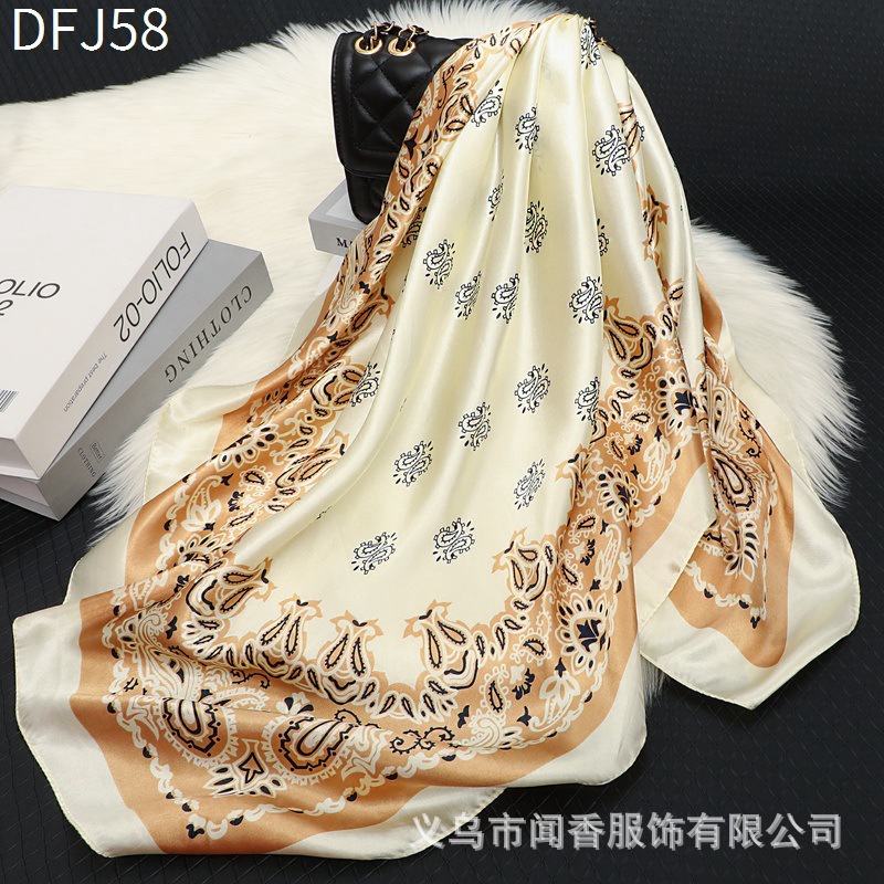 Spring, Autumn and Winter 90 Satin Scarf Female Intellectual Elegant All-Match Square Scarf Headscarf Dustproof Sunshade Headcloth Small Shawl
