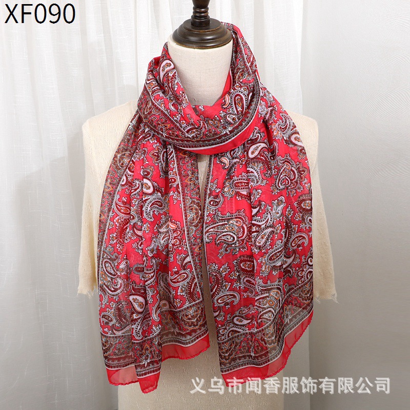 2023 New Chiffon Silk Scarf Spring, Summer, Autumn and Winter Four Seasons Thin Scarf Sunscreen Scarf Cashew Ethnic Style Scarf Gauze Kerchief