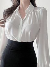 白色雪纺衬衫女2024新款时尚洋气高级感显瘦百搭职业长袖衬衣上衣