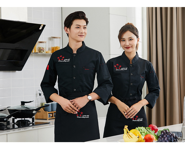 西餐厅咖啡师制服牛扒烧烤师工装酒店厨师工作服秋冬长袖烘焙服装