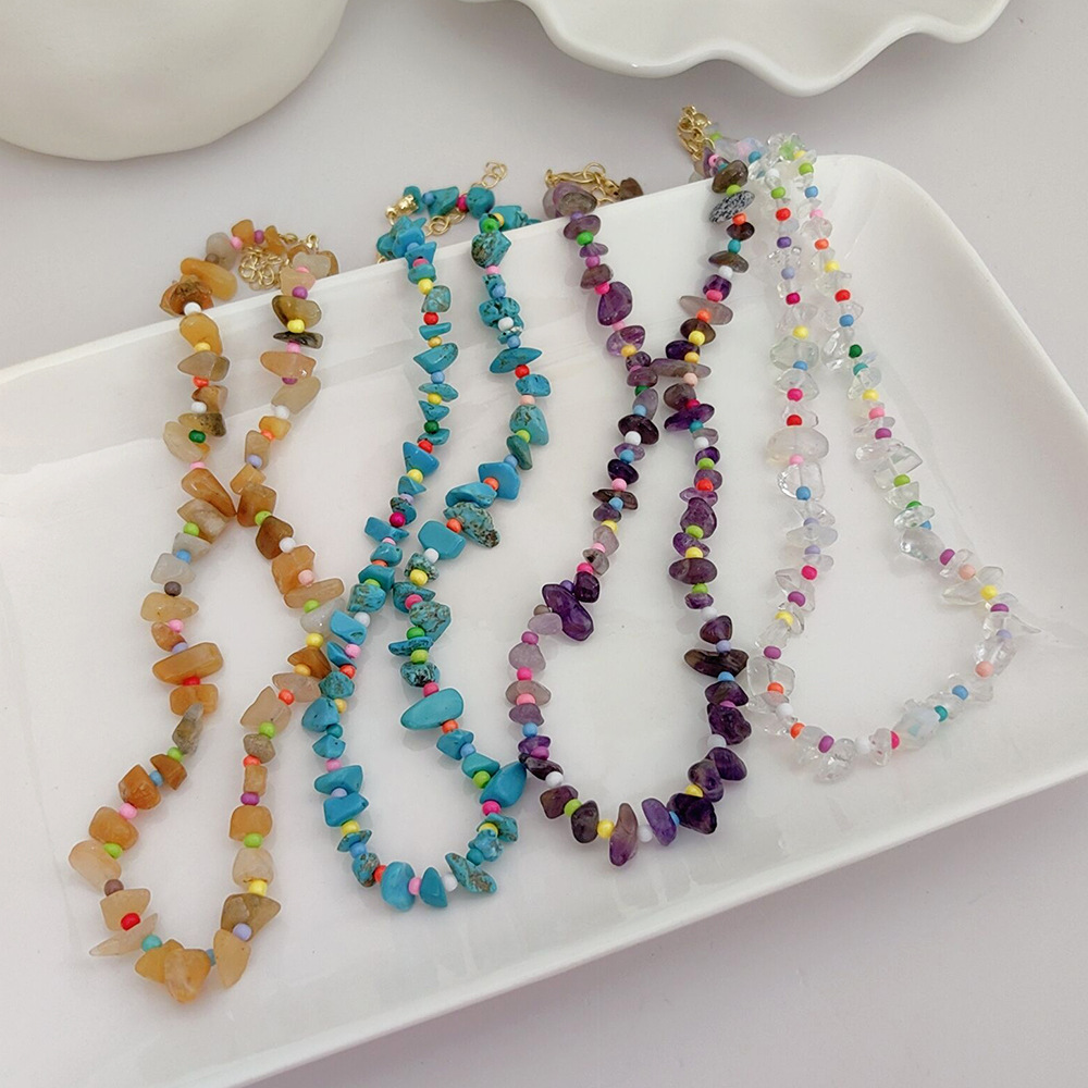 重手工天然石米珠串珠项链 高级感ins风时尚女士锁骨链 批发饰品