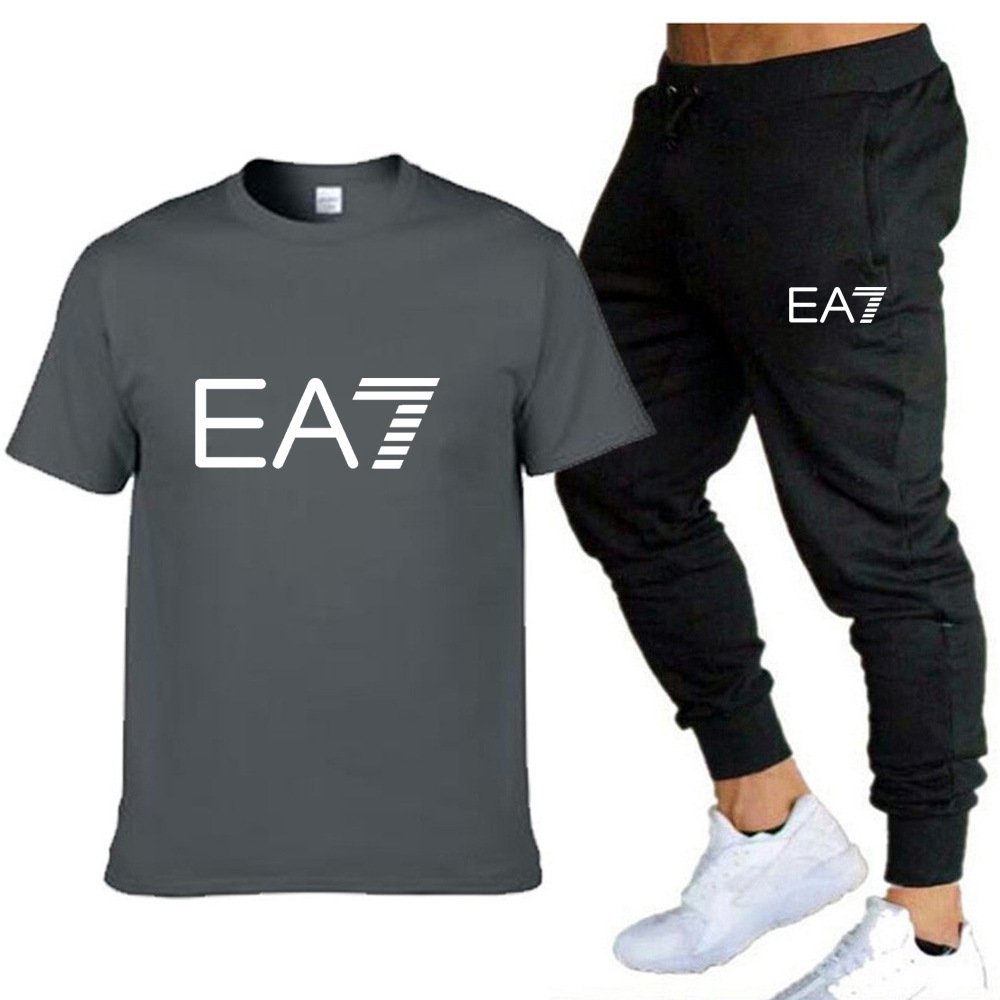New Fashion Brand Cross-Border Letter Printing Casual Sportswear T-shirt Suit Men's and Women's T-shirt + Trousers Two-Piece Set