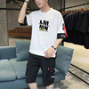 Korean Edition Men's leisure time motion suit Chaopai ins Easy T-shirts T-shirt work clothes shorts Two piece set summer men's wear