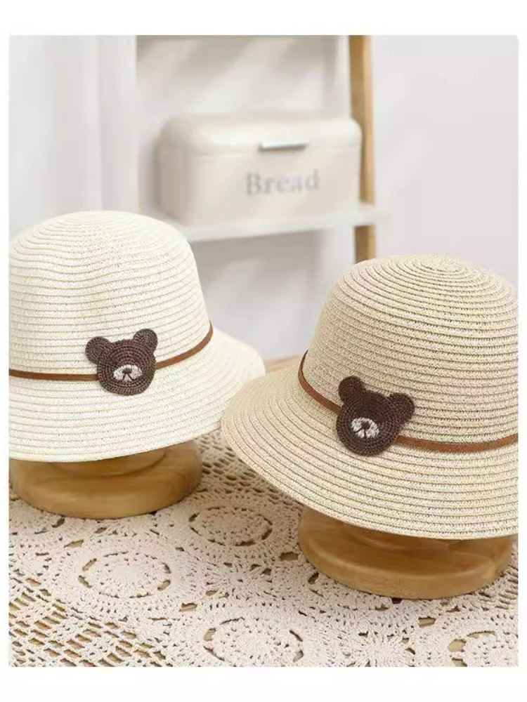 2024ins Spring and Summer New Children's Korean-Style Women's Cartoon Straw Hat Summer Thin Breathable Outdoor Sun Hat