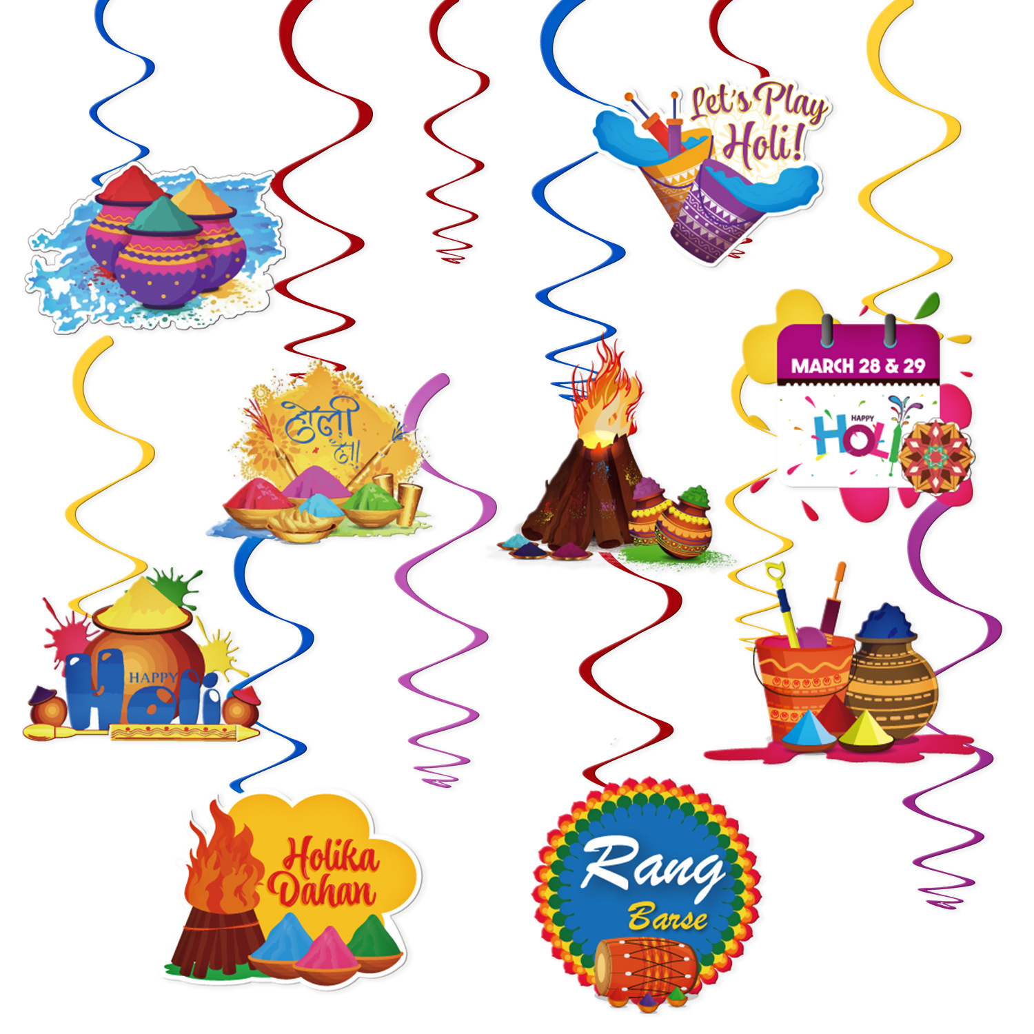 亚马逊热销款印度节日happy holi螺旋挂饰聚会拍照背景墙装饰挂饰