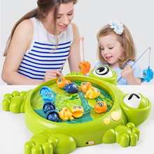 宝宝电动钓鱼玩具小青蛙钓鱼盘儿童磁性小猫钓鱼游戏互动亲子玩具