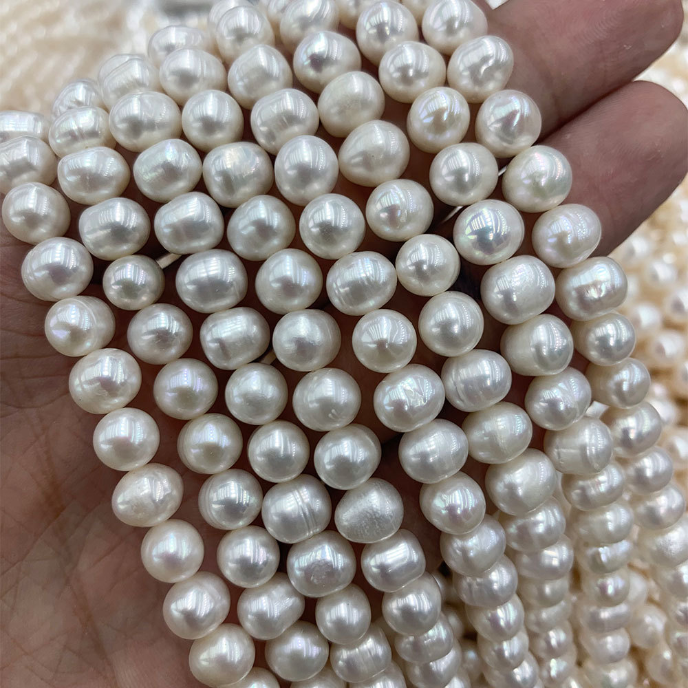 椭圆强光螺纹天然淡水珍珠散珠批发珍珠半成品诸暨淡水珍珠项链