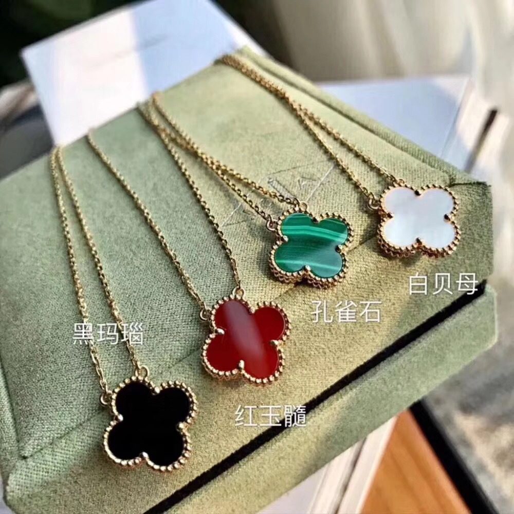 梵家四叶草项链女925纯银彼得石白贝18k玫瑰金色锁骨链吊坠高版本
