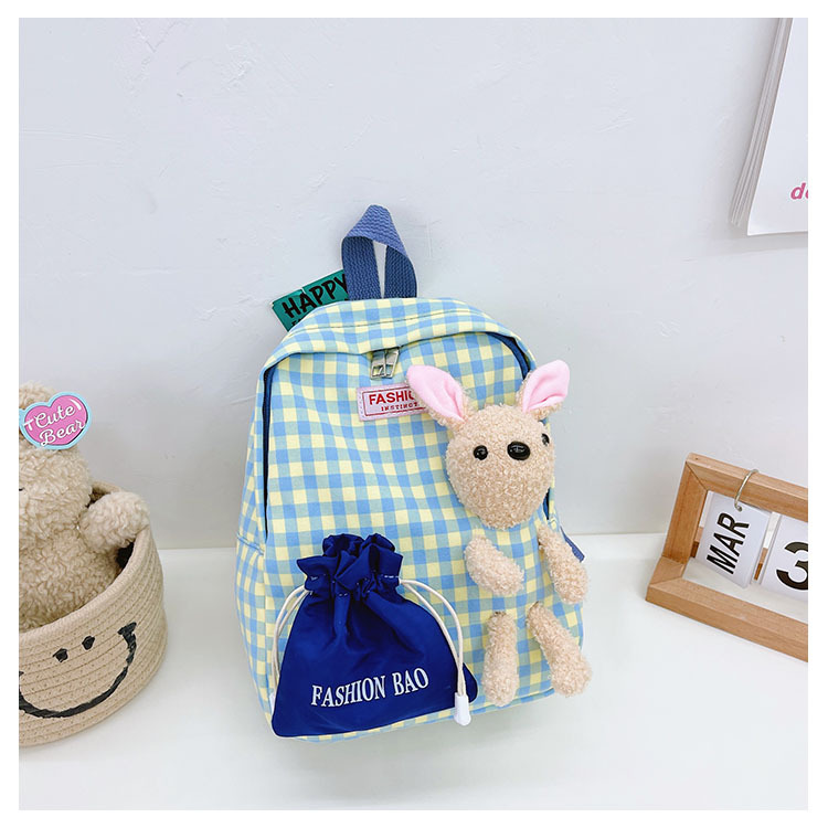 Elementary School Children's Backpack Cartoon Rabbit Kindergarten Small Schoolbag Casual Lightweight Plaid Boys and Girls Small Backpack