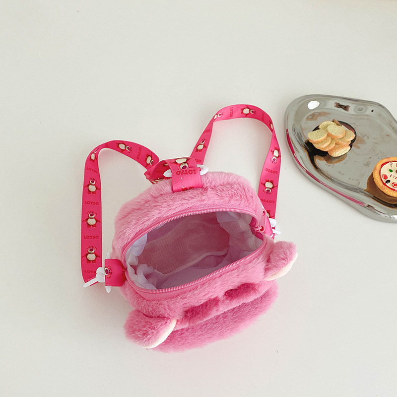Cute Strawberry Bear Shoulder Bag New Plush Toy Messenger Bag Cartoon Sullivan Doll Bag Girl Heart Portable