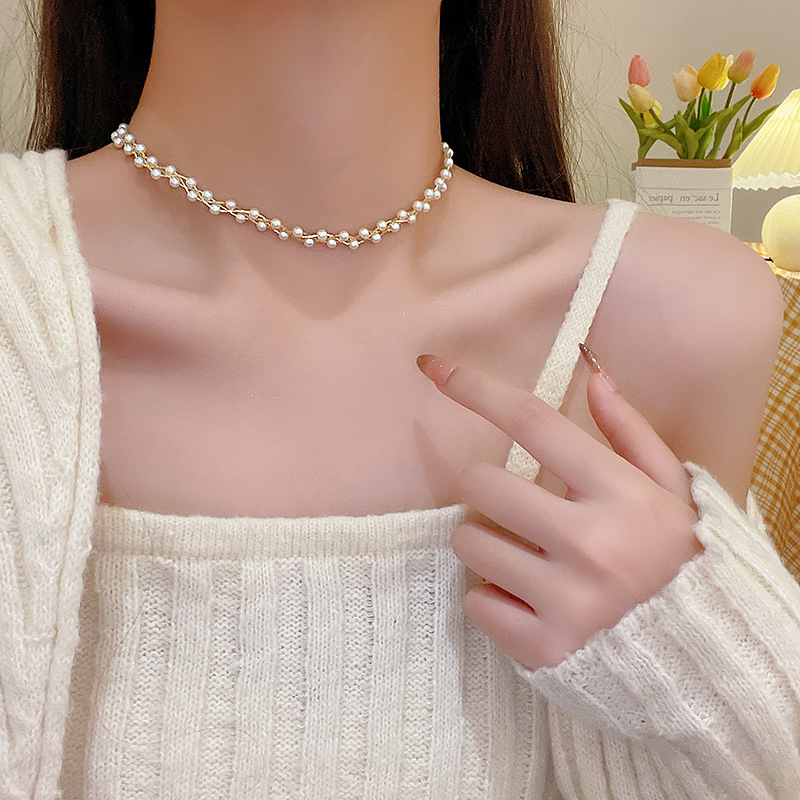 Light Luxury Minority Super Fairy Wild Pearl Necklace for Women Refined Zircon Internet Celebrity Same Style Temperament Clavicle Chain Wholesale Necklace