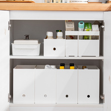 日式白色厨房收纳盒橱柜杂物整理收纳筐桌面书籍文件储物盒子塑料