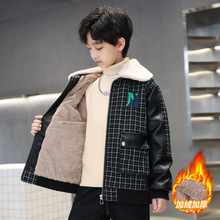 男童加绒外套冬款皮衣加厚2025新款中大童炸街皮夹克儿童秋冬男孩