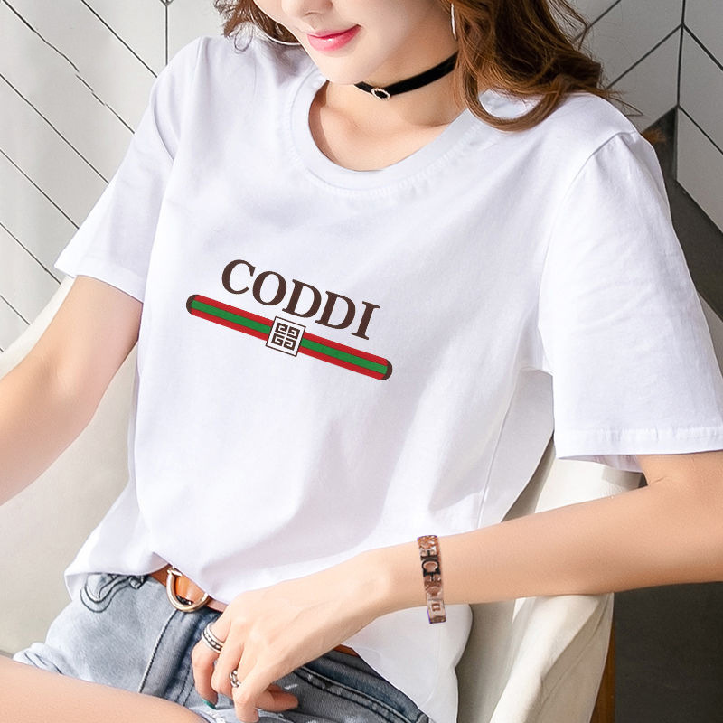 Women's Cotton Short-Sleeved T-shirt 2023 New Summer White Short-Sleeved T-shirt Women's Solid Color Half-Sleeve Top Ins T-shirt Fashion