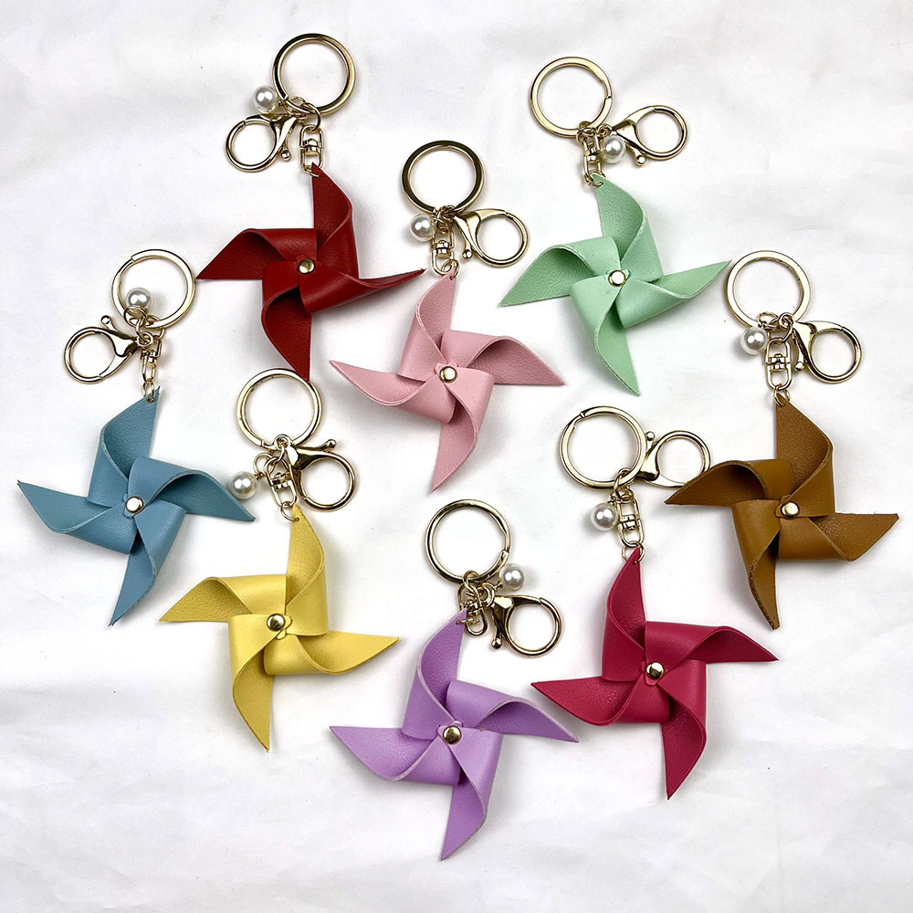 创意pu皮革风车钥匙扣挂件可爱转运风车情侣包包挂饰汽车钥匙配饰