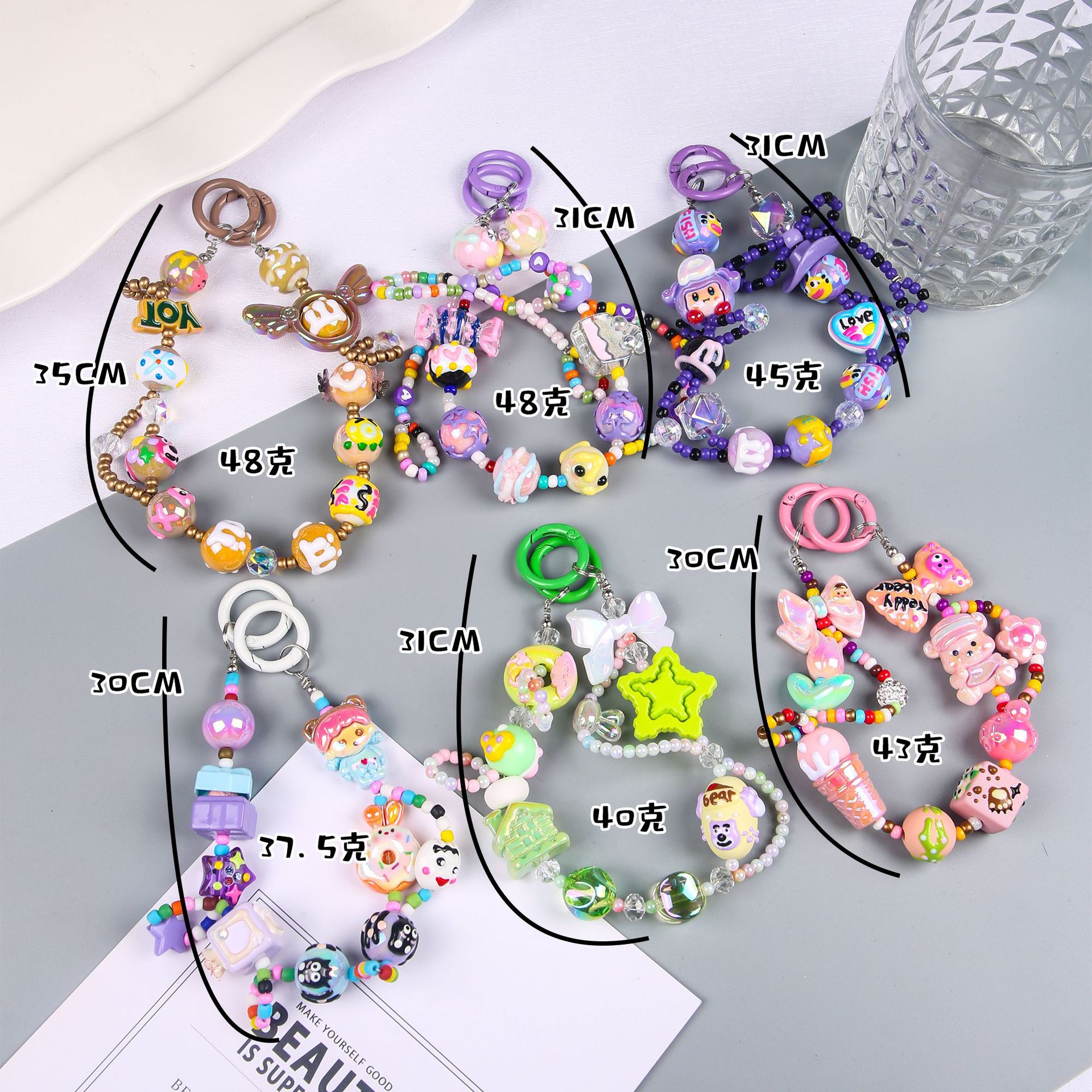 South Korea Ins Cute Hand-Painted Beads Phone Chain for Apple Huawei General Phone Case Lanyard Less Five-Pointed Star