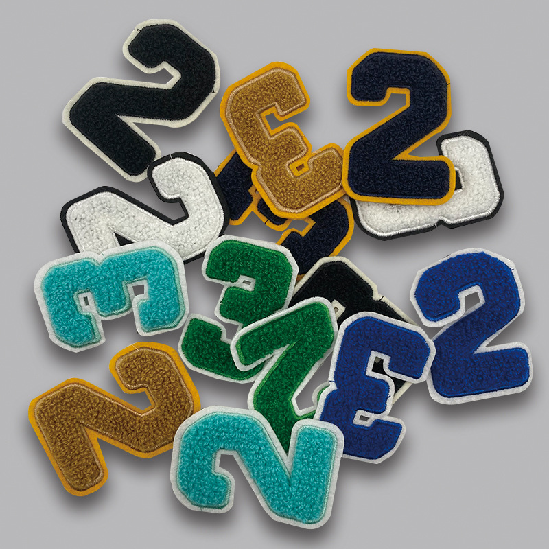毛巾绣棒球数字23布贴服装帽子夏季帽标装饰刺绣贴勾毛工艺绣花章