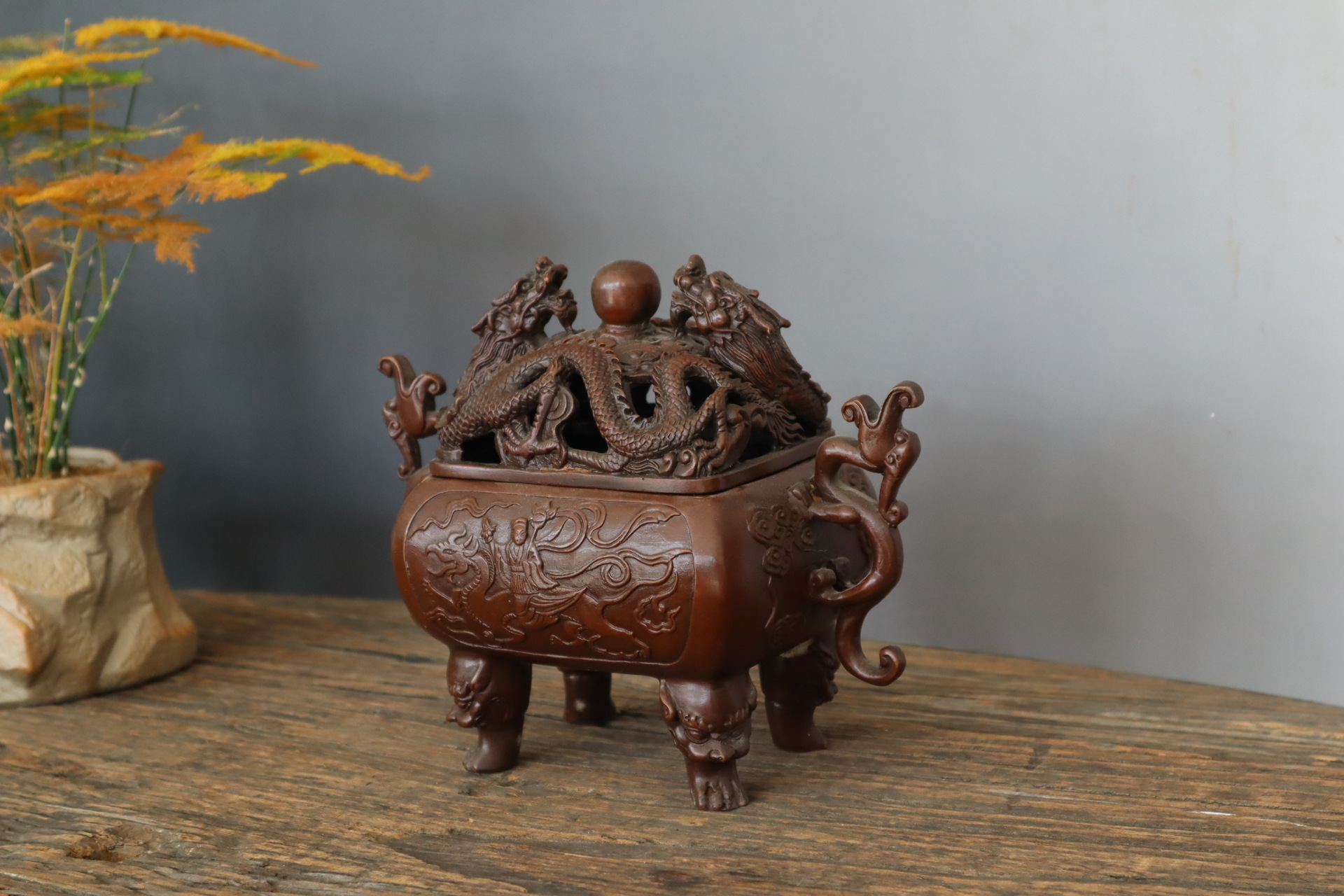 0成交2件相似批发复古做旧杂件长耳万象炉三象足象鼻双耳盘龙盖熏香炉