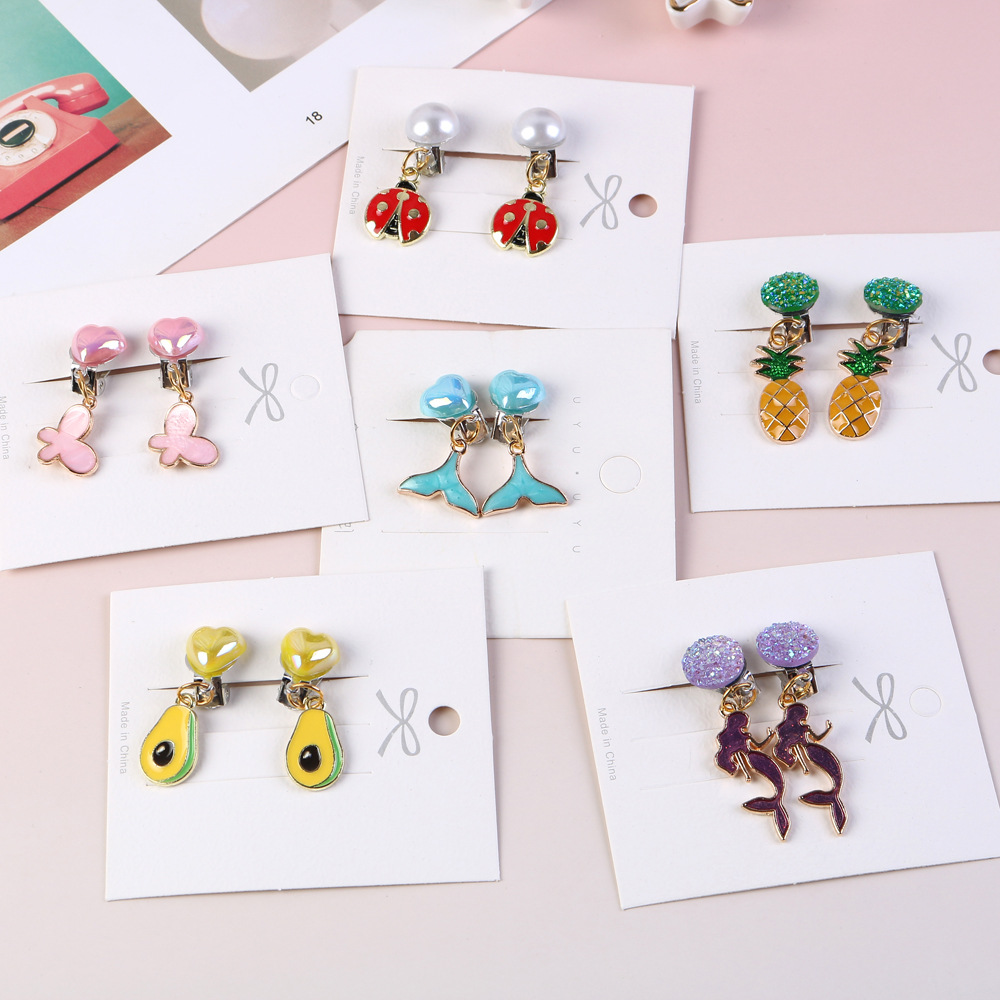 Ear Clip Children's Diy Earrings No Pierced Alloy Unicorn Earrings Mermaid Stud Earrings Production and Processing