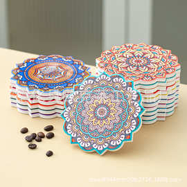 跨境电商陶瓷杯垫 家用桌面咖啡茶杯垫隔热垫 曼陀罗花纹八角杯垫
