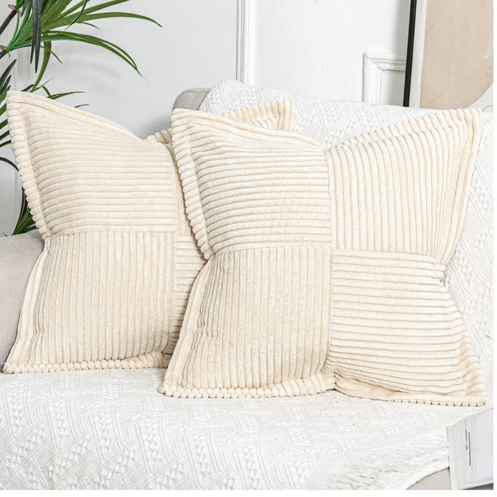 Amazon New Pillow Solid Color Striped Cross Stitching Wide Edge Pillow Cover Corduroy Edge Pressing Cushion Sofa Cushion