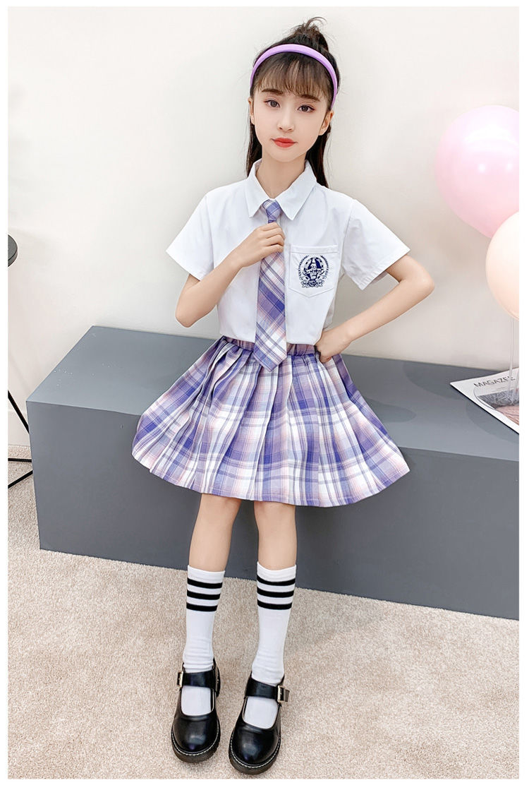儿童jk制服格裙套装百褶裙正版皓海短袖10岁女童学院风一件代发