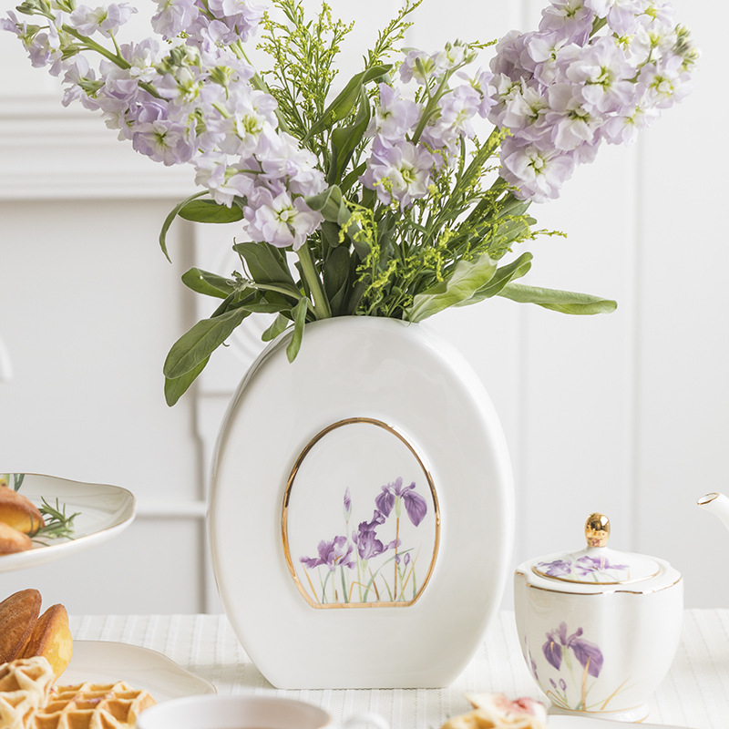 安娜16点椭圆骨瓷花瓶干花插花现代复古客厅家居装饰摆件骨瓷