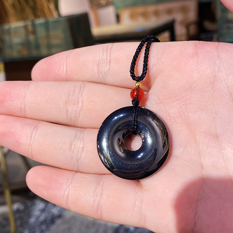 太赫兹平安扣吊坠能量石毛衣项链黑胆石挂件男女同款直播热销款