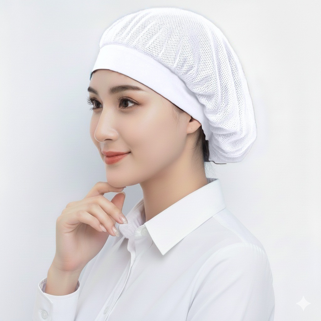 食堂餐厅透气网格防尘帽工厂车间多色工作帽子厨房防烟厨师帽批发