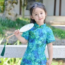 2023夏装新款女童绿色短袖旗袍儿童中国风改良汉服裙中小童连衣裙