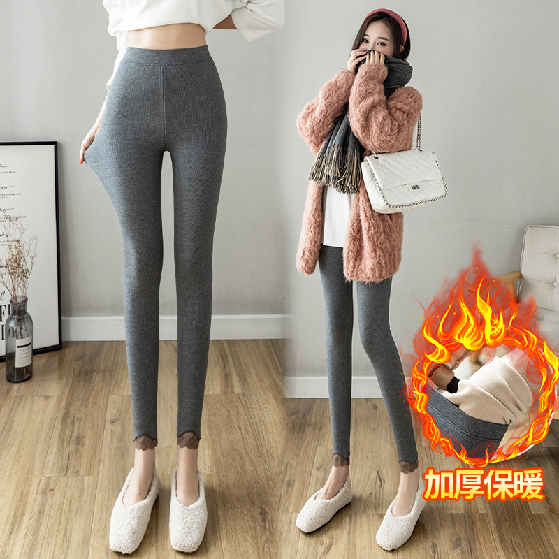 new cashmere leggings women‘s spring wear lace tights winter thick warm 100.00kg plus size cropped pants