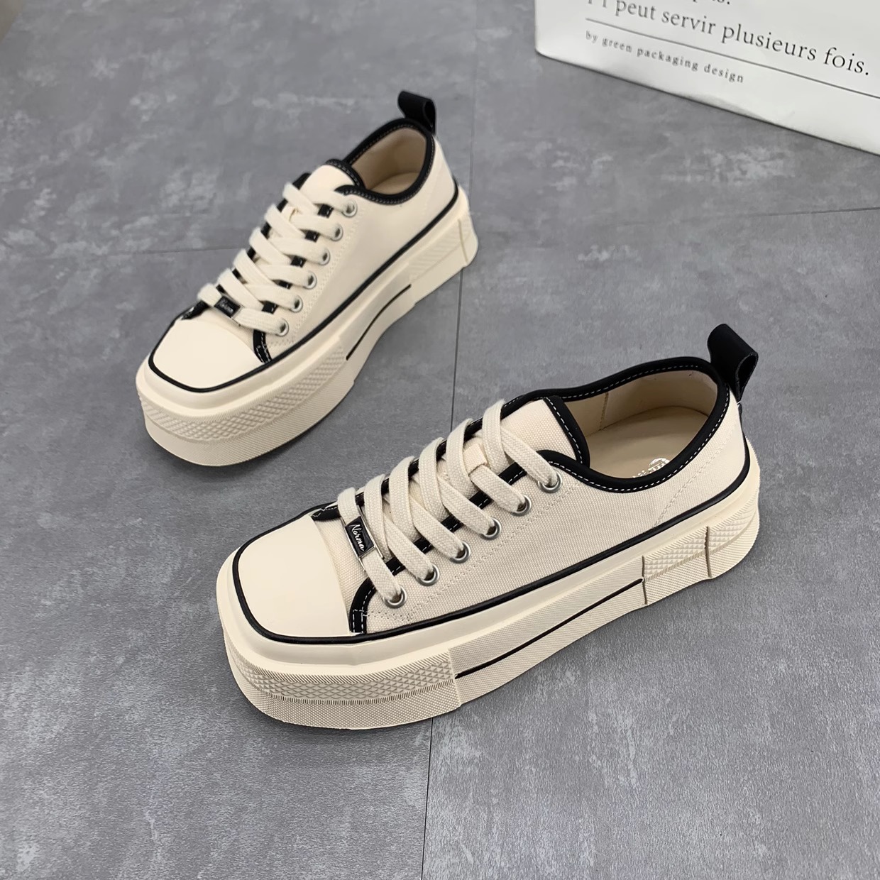 Women's Korean-Style Thick-Soled Square-Toe Canvas Shoes 2023 Summer New Classic Style Breathable All-Matching Casual Students' Skateboard Shoes