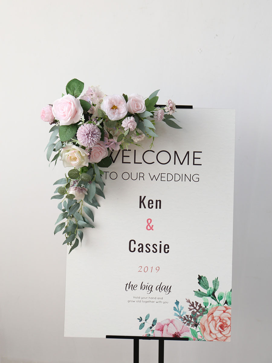 婚礼迎宾牌花艺订婚派对商务指引指示牌花艺水牌花仿真绢花婚庆花