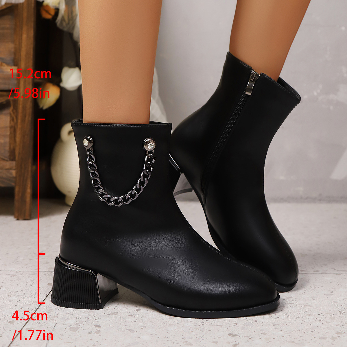 2025秋季新款法式粗跟高跟短靴法式皮质单靴厂家直销外贸跨境女鞋