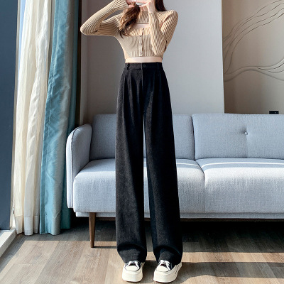 White Wide Leg Pants Women's Spring/Autumn/Winter 2023 New Small Drooping Straight Mop Pants Corduroy Suit Pants