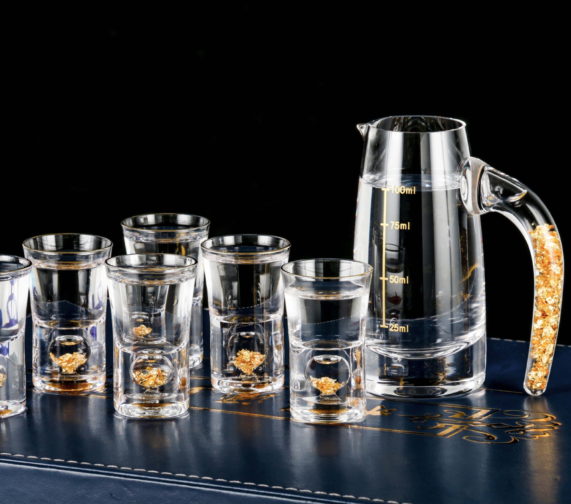家用高档金箔玻璃酒杯分酒器杯小烈酒杯水晶酒具套装礼品