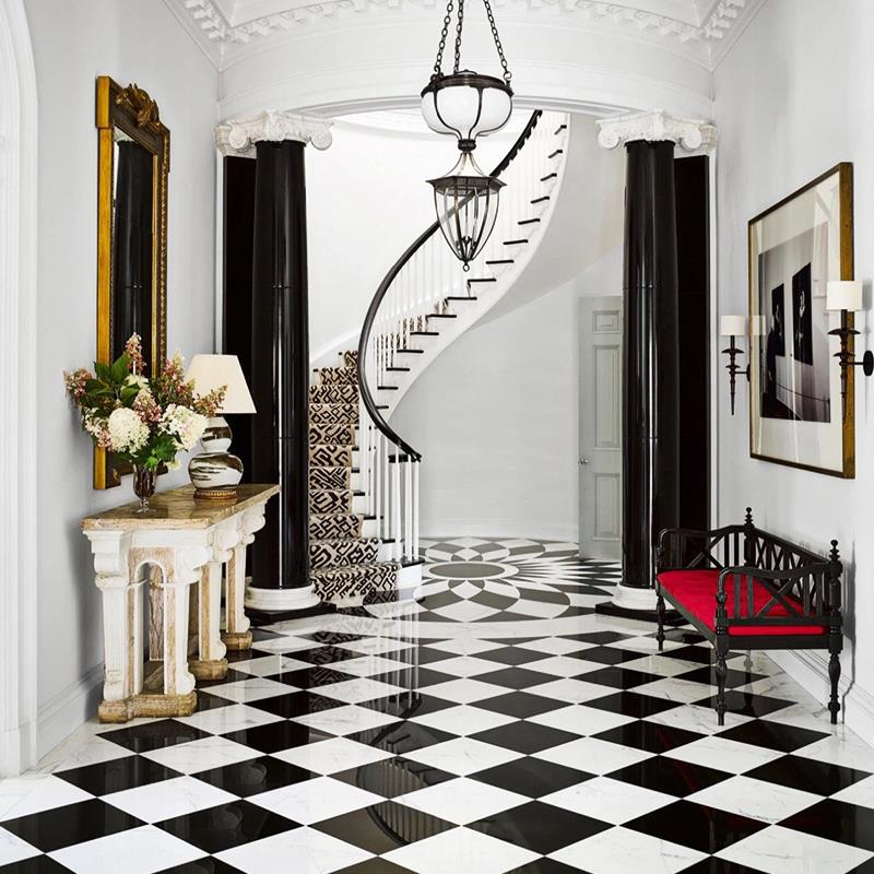黑白瓷砖棋盘格子地砖特色地板砖法式黑白花砖卫生间玄关过道地砖
