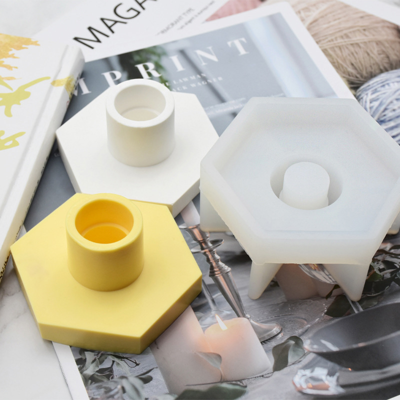 六角杆烛台硅胶模具 大理石纹路长杆蜡烛 diy石膏烛台