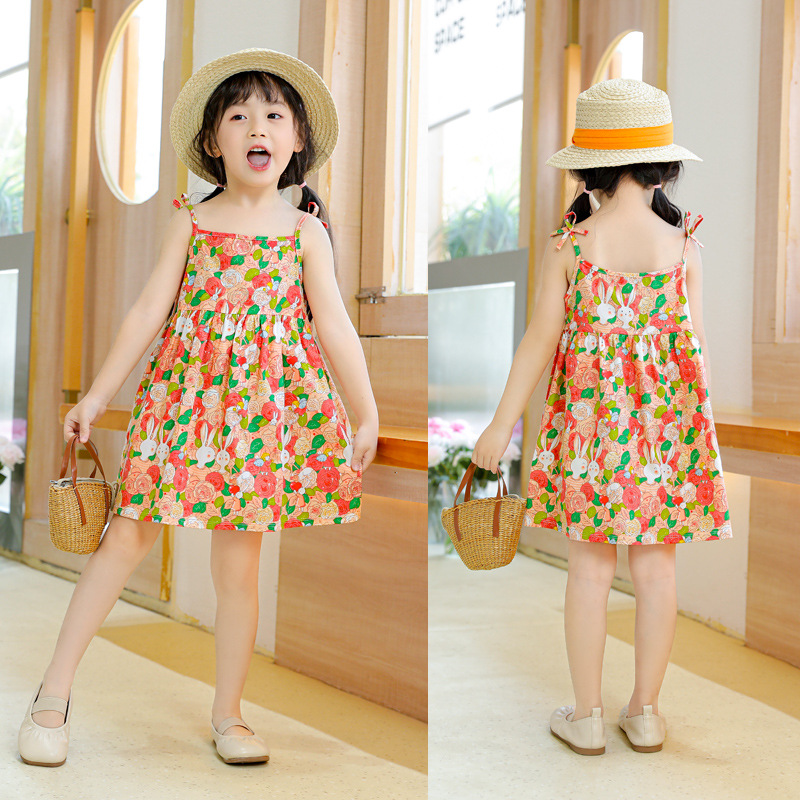 2024 Summer Girls' Skirts Children's Ins Style Princess Suspender Dress Girls' Dress New Children's Clothing Floral Skirt