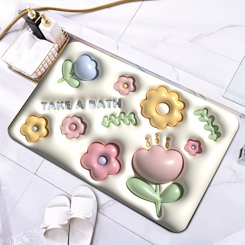 Ins Wind Absorbent 3D Floor Mat Expansion Small Flower Household Bathroom Entrance Bathroom Rub-Resistant Mat Soft Diatom