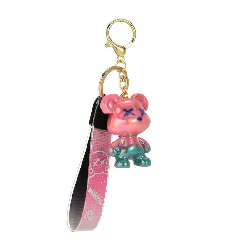 Creative Cartoon Resin Gradient Color Graffiti Bear Keychain Fashion Trend Key Chain Lovely Bag Hanging Ornaments Wholesale