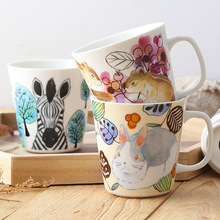 日本进口和蓝陶瓷马克杯日式牛奶杯森林动物茶杯可爱生日送礼马克